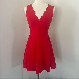 Love...Ady Red Scalloped V-neck Fit & Flare Dress S